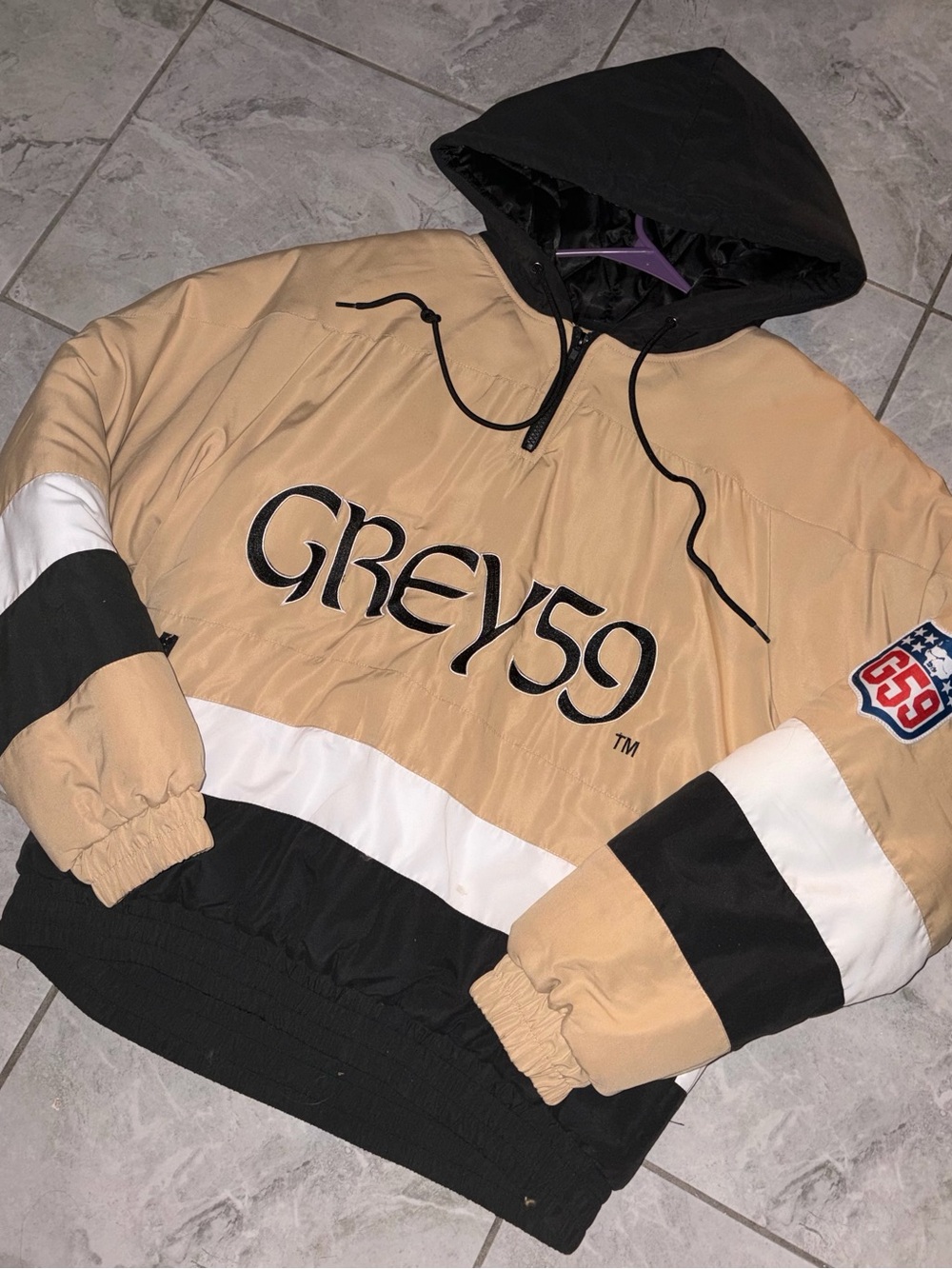 GREY59 Men's Tan & Black Puffer Jacket with Hood